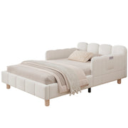Letto Singolo 90 x 200 cm con Sponda; Tasche laterali e Testiera Ergonomica in Velluto Beige
