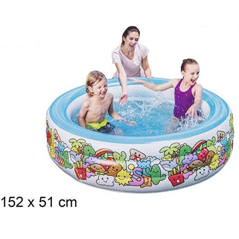 Trade Shop - Piscina Gonfiabile 3 Anelli Per Bambini Con Personaggi Frutti Piante 152x51cm 016156 -
