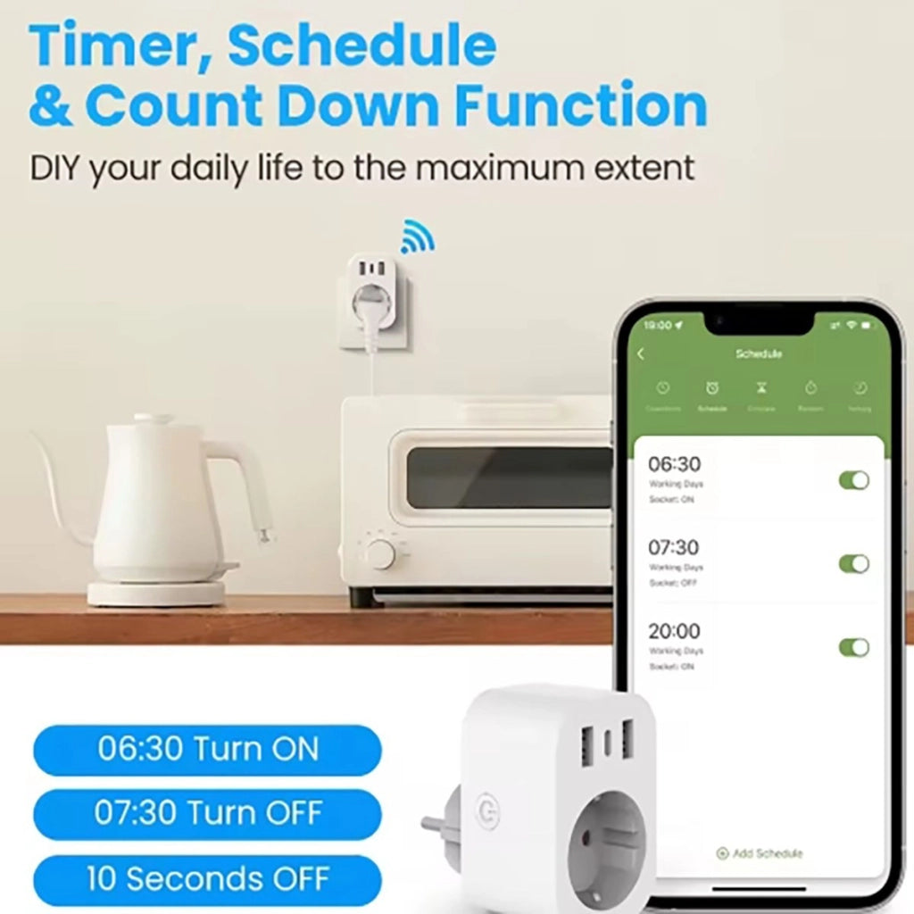 PRESA SMART WIFI 16A 3680W USB TYPE C ALEXA GOOGLE TUYA SMART LIFE TIMER WIBY