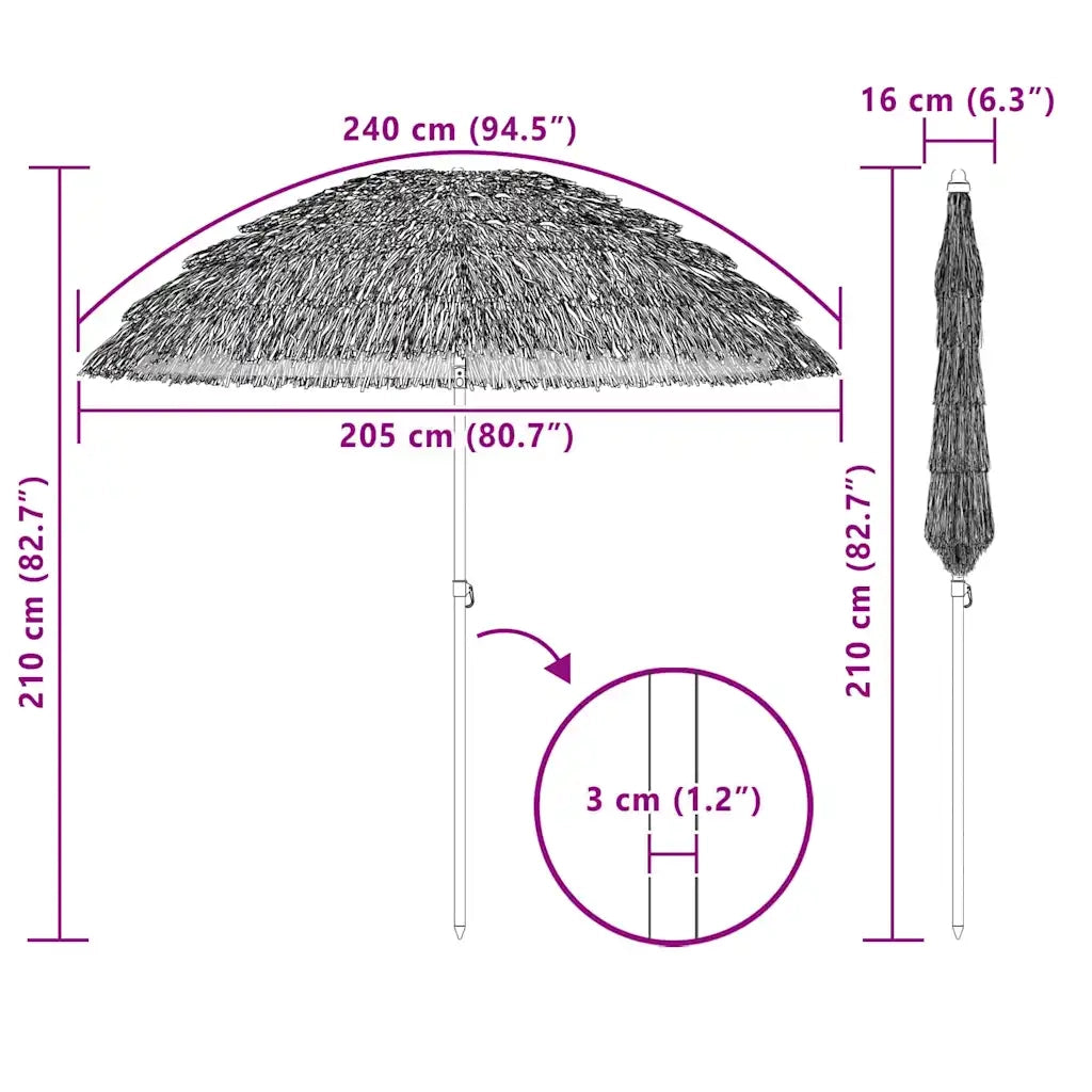 vidaXL Ombrellone da Spiaggia Marrone Ø 206 x 209.5 cm Acciaio