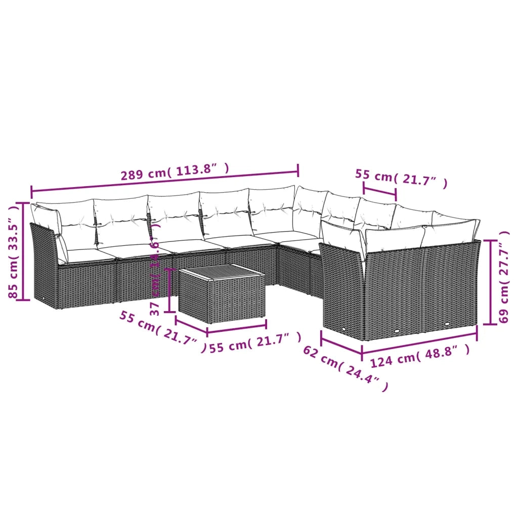 Set Divano da Giardino 11 pz con Cuscini Beige Misto Polyrattan 3256185