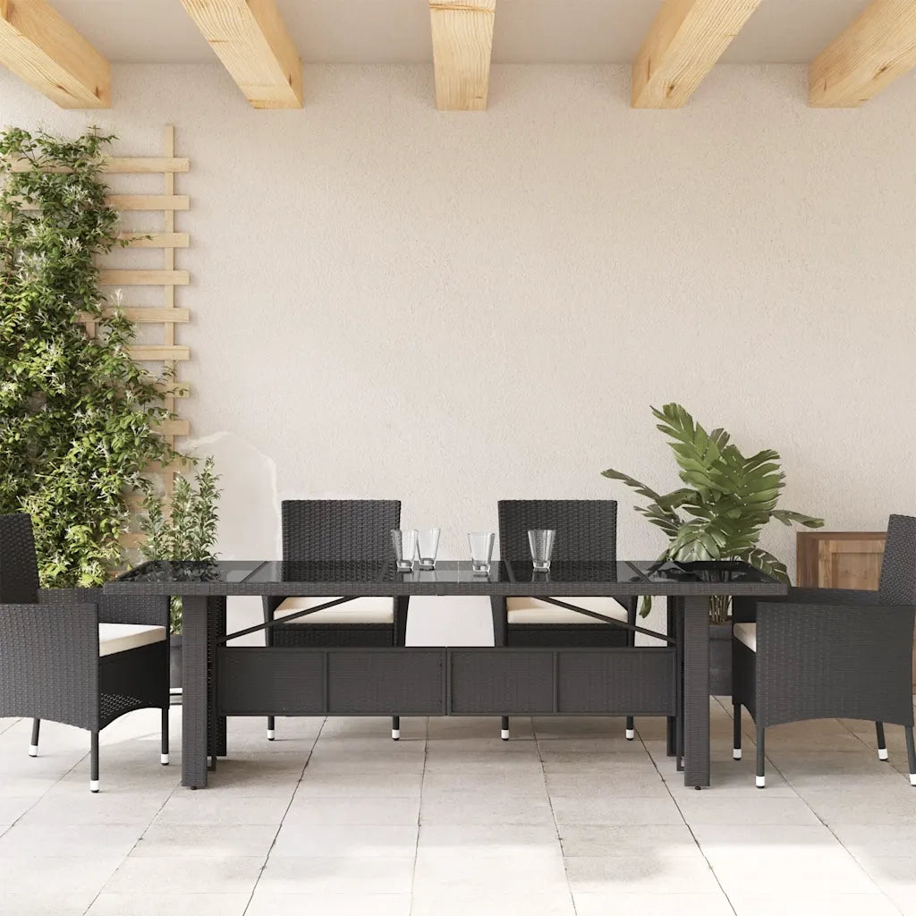 Tavolo da Giardino | Tavolino da esterno Piano in Vetro Nero 240x90x75 cm Polyrattan