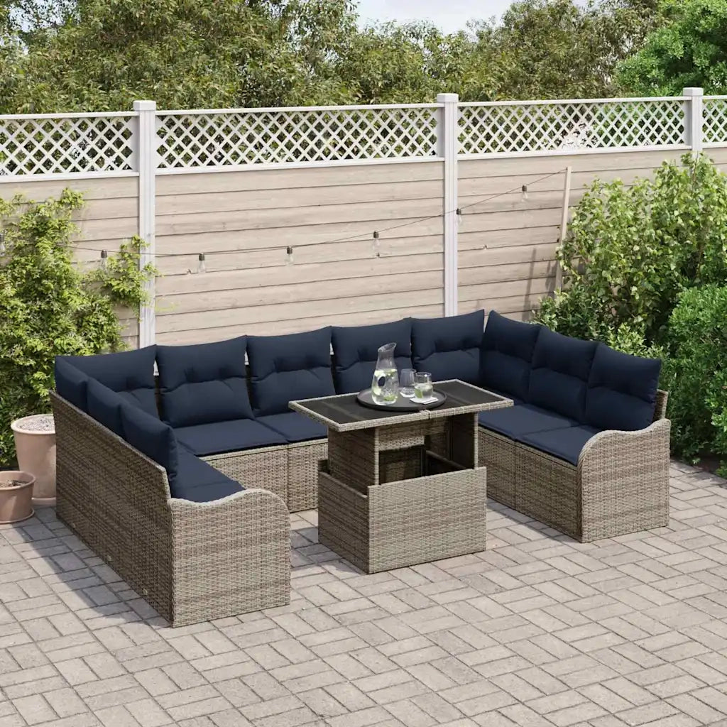 Set Divano da Giardino 10 pz Grigio Poly Rattan 3348531