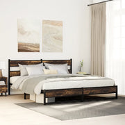 vidaXL Giroletto senza Materaso in Metallo Rovere Fumo 193x203 cm