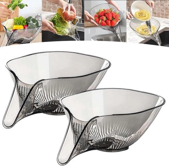 Zieffattore multifunzionale, lavello, scarico multifunzionale, lavello per la cucina, plastico, scarico per il lavaggio di alimenti, verdure, frutta (2 pezzi) (grigio)