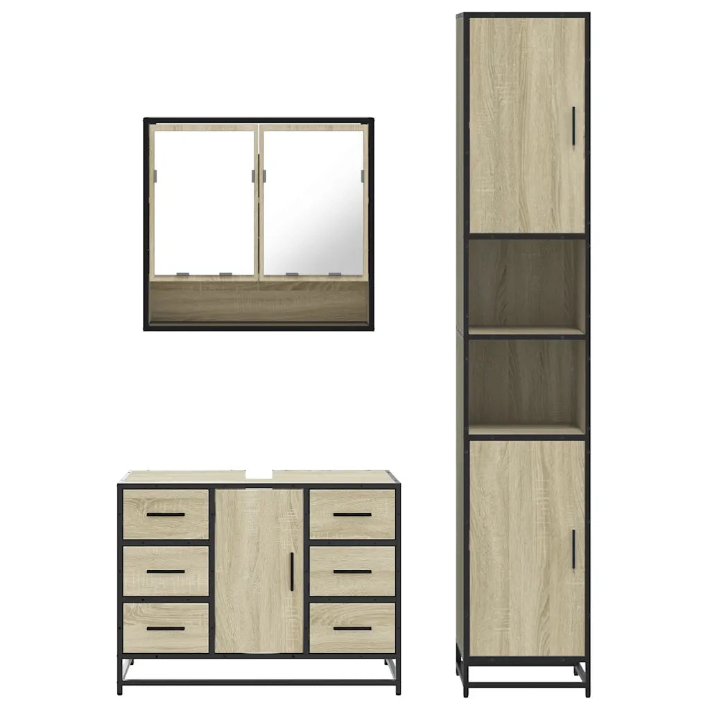 Set Mobili da Bagno 3 pz Rovere Sonoma in Legno Multistrato