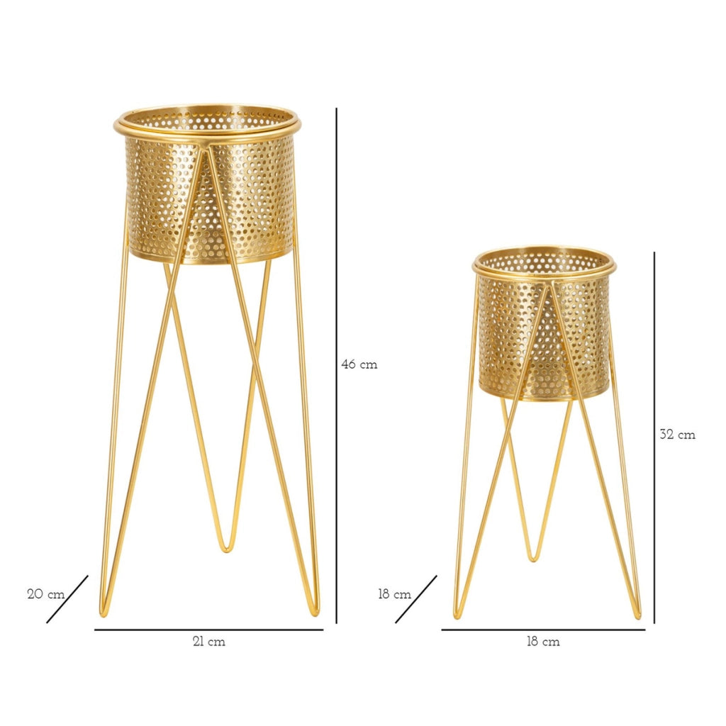 Set di 2 Vasi per Piante VKH404, Oro, Metallo, 21x20x46 cm
