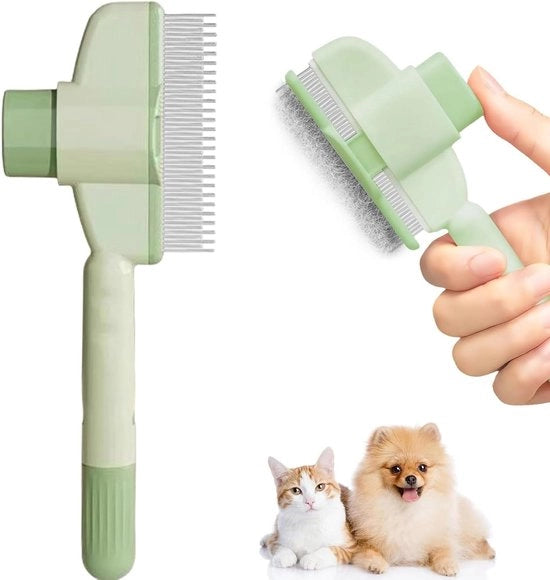 Ferrata Premium - Kam per cani con pulsante autoigienizzante - Spazzola in acciaio inossidabile per eliminare parassiti e arruffature - Verde - Prenditi cura del tuo animale domestico con facilità!