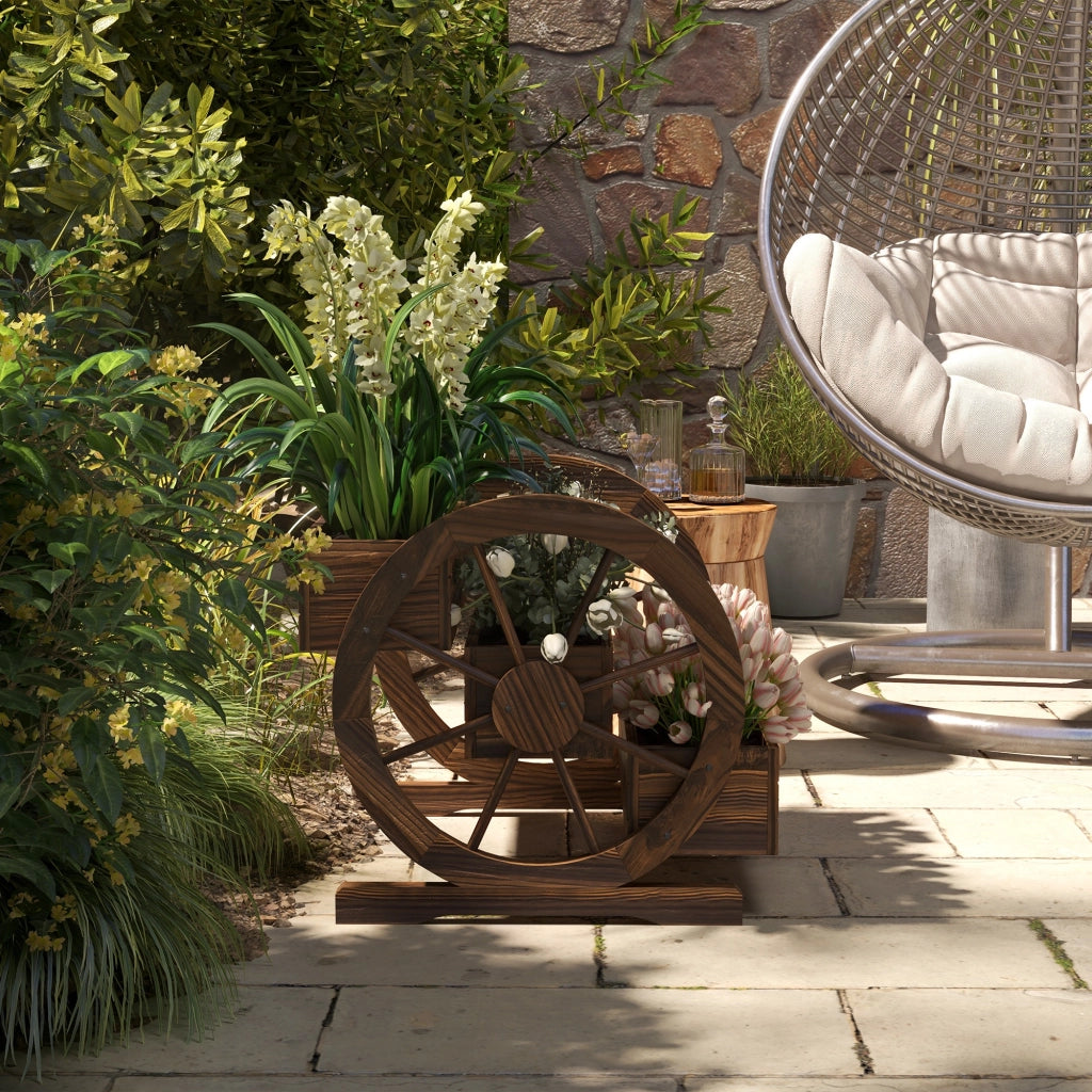 Carriola Giardino 3 Ripiani Legno con Ruote ¨C Zephmum ¨C Marrone 62x61x57cm