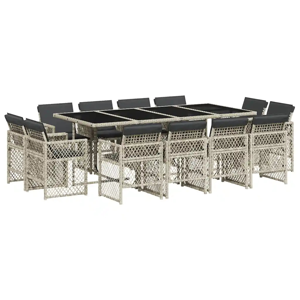 Set da Pranzo da Giardino 13pz con Cuscini Grigio in Polyrattan 3210863