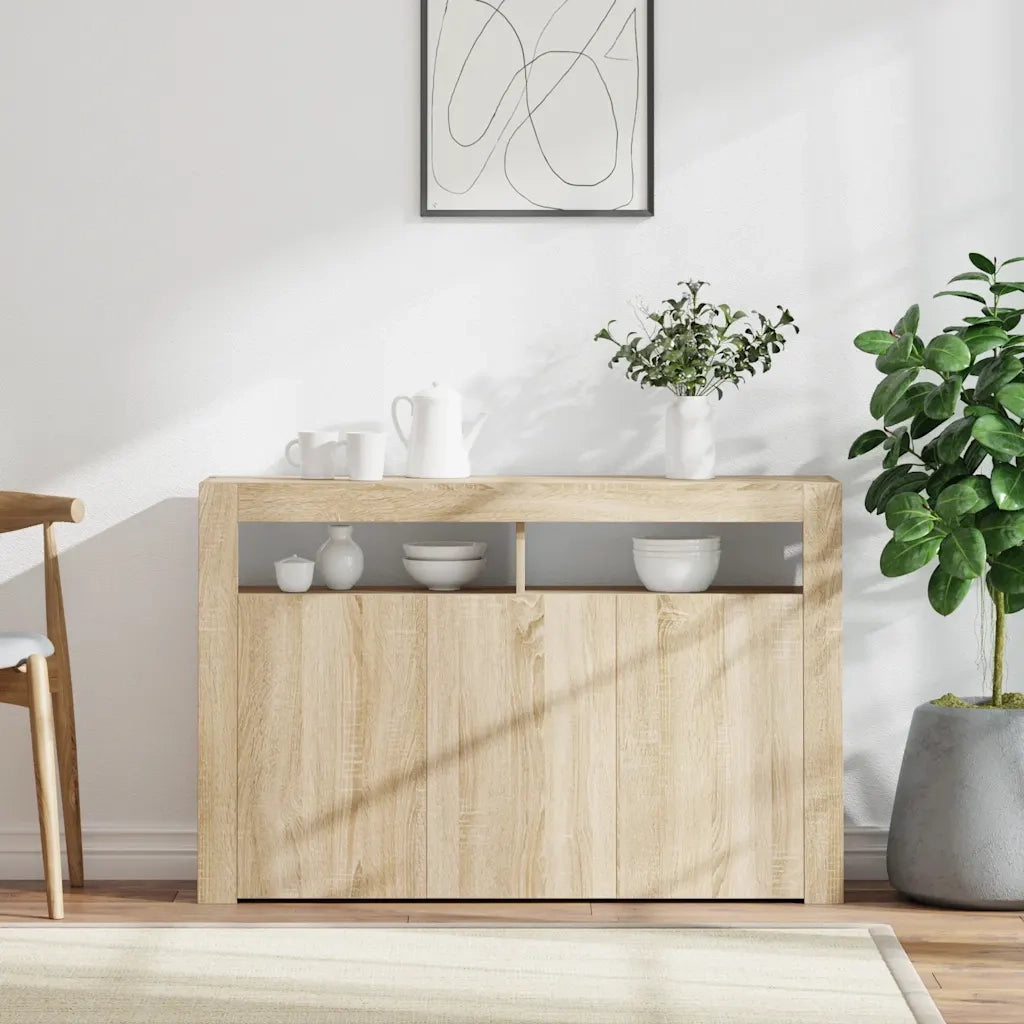 Credenza | Madia | Buffet da pranzo | Armadio da pranzo con Luci LED Rovere Sonoma 115,5x30x75 cm