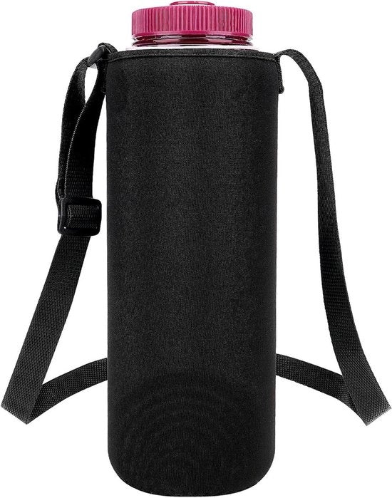 Supporto per bottiglia in neoprene con cinghia - Adatto per bottiglie Nalgene Sustain Wide Mouth 50oz - Nero.