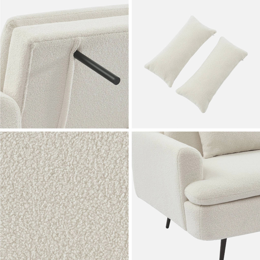Divano letto in bouclé, 2–3 posti, crema