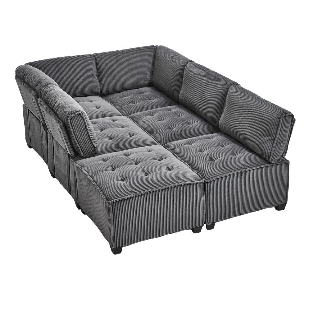 DIVANO Modulare 6 Posti in Velluto a Coste Grigio 308x154 cm