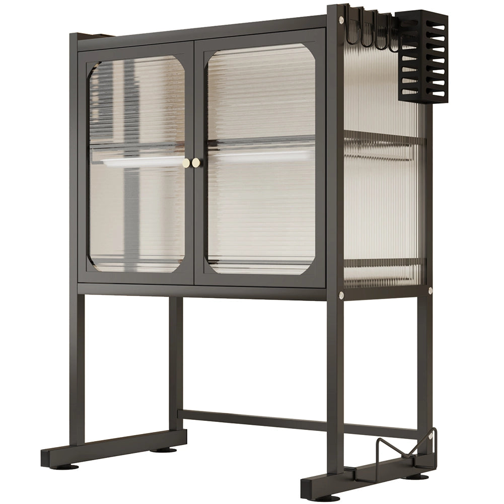 Scaffale Porta Microonde con Vetrinetta in Metallo 57x37H76cm Salvaspazio Nero