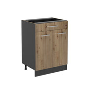 Mobiletto base per cucina R-Line Rovere artigianale/Antracite 60 cm con cassetto, senza piano di lavoro Vicco