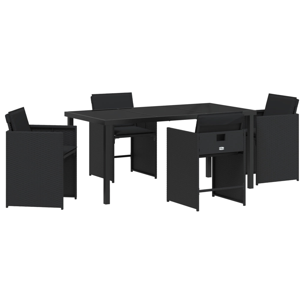 Set da Pranzo da Giardino 5 Pezzi con Cuscini Nero Polyrattan