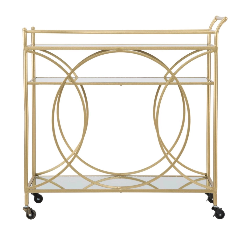 Carrello Infinity 80x40x80 cm in Ferro MDF e Specchio Oro