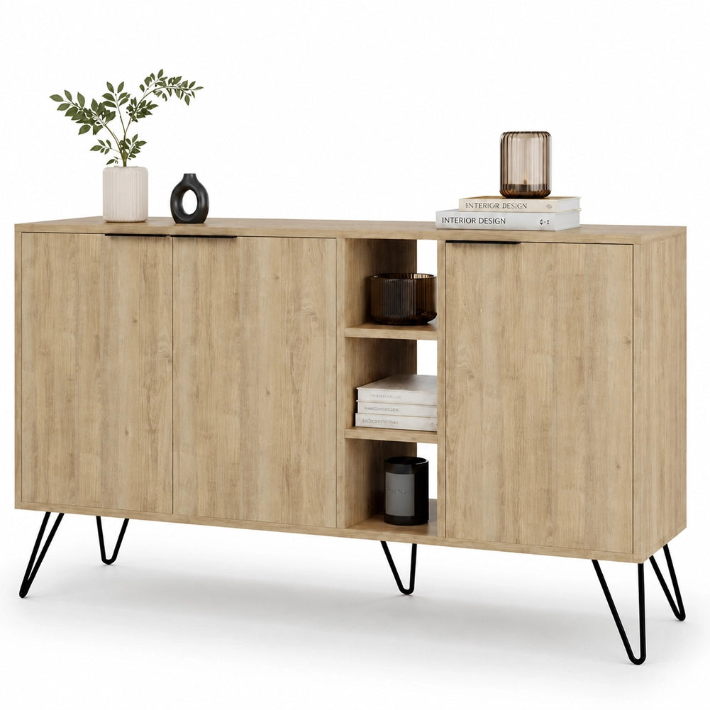 Madia Moderna Credenza con 3 Ante e Vani a Giorno 142x83 cm Zaffiro di Quercia