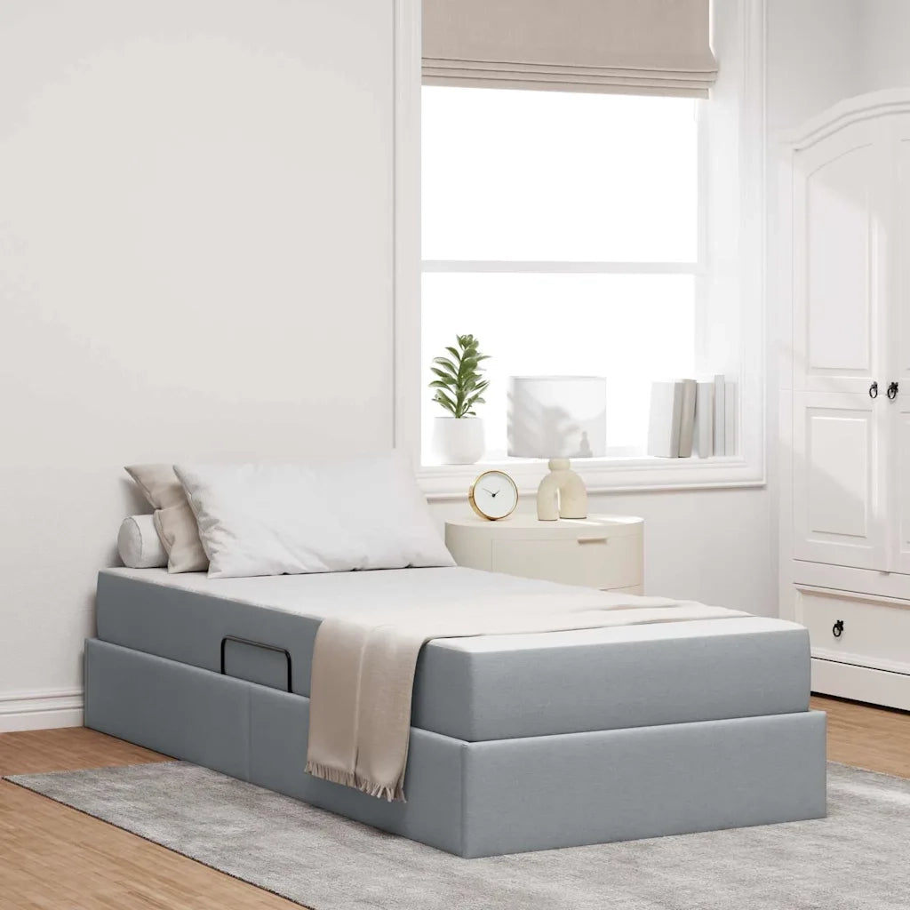 Letto con contenitore e materasso Grigio chiaro 100 x 200 cm