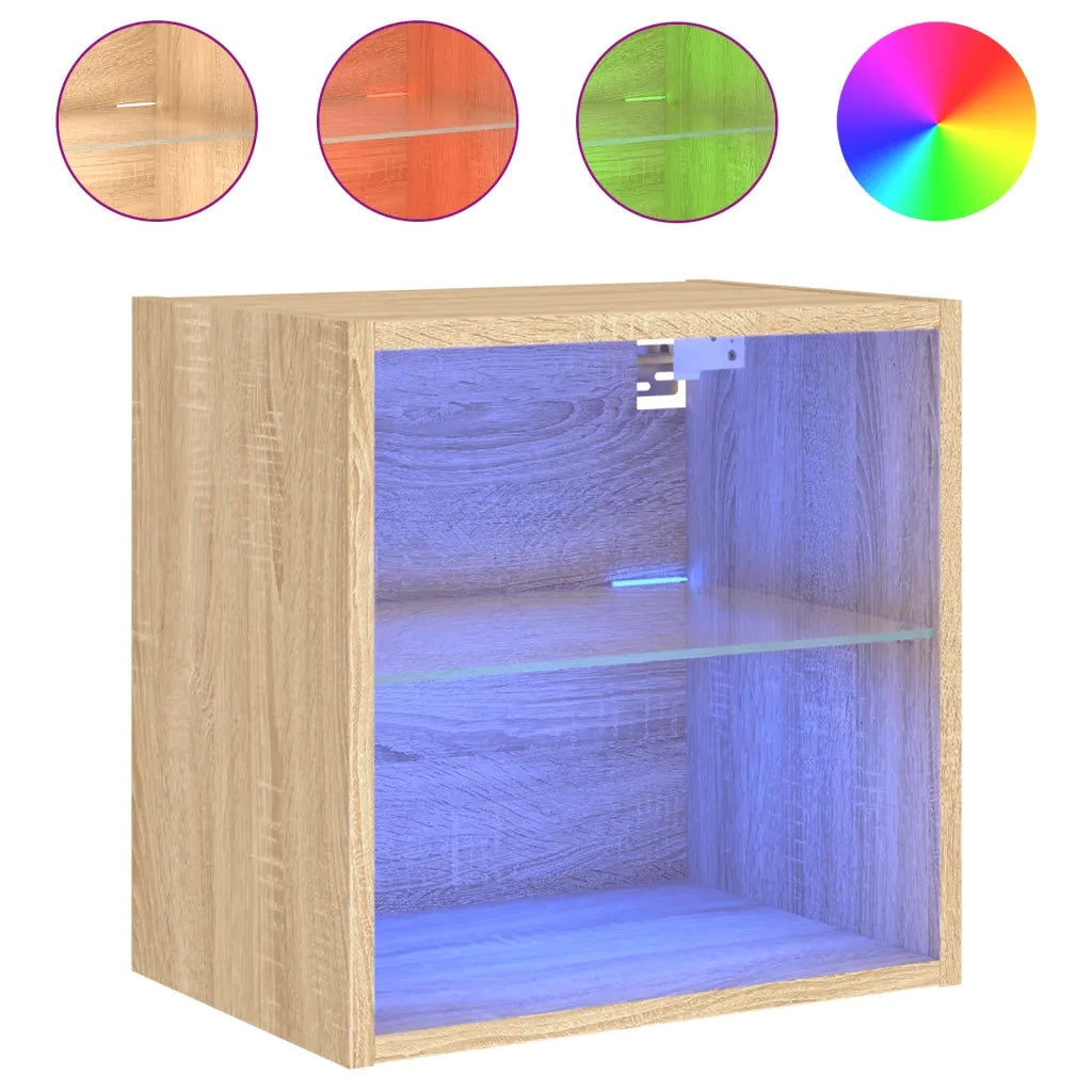 Comodino con Luci LED a Parete Rovere Sonoma 837068