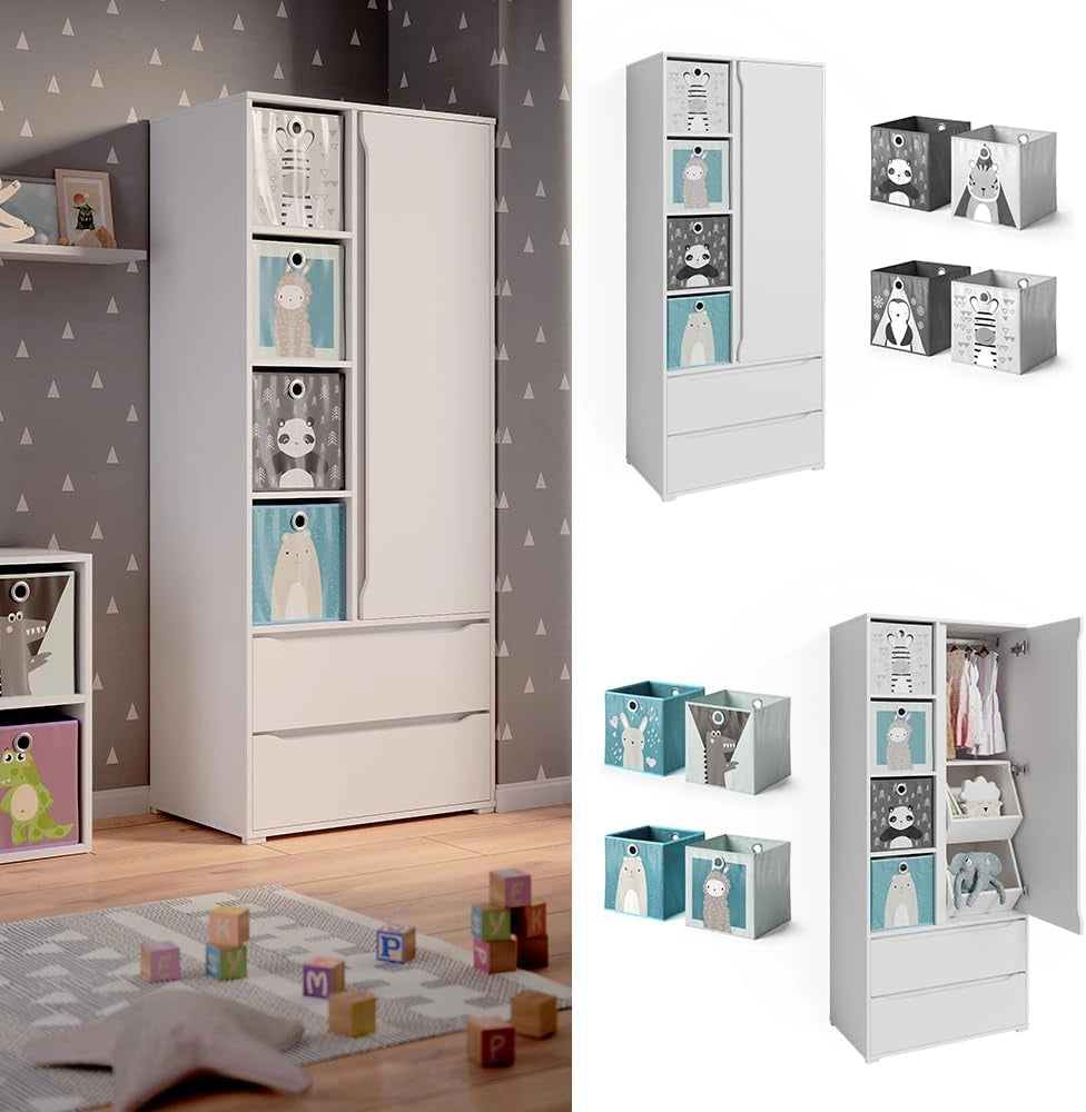 Armadio multifunzione Ruben, Bianco, 80 x 190 cm, per la conservazione di abiti e combinabile con i mobili Ruben