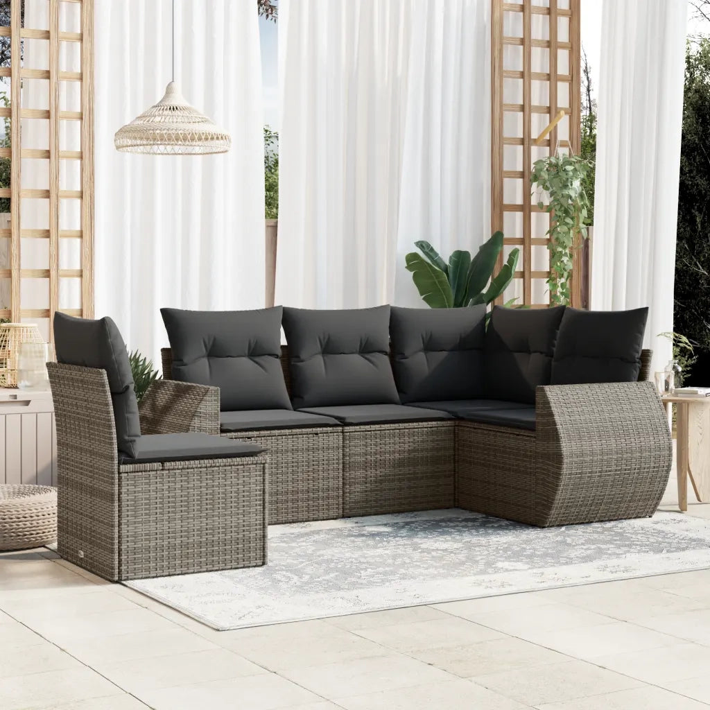 Set Divano da Giardino 5 pz con Cuscini-Sofa da Giardino-Divanetto da esterno Grigio in Polyrattan 713377