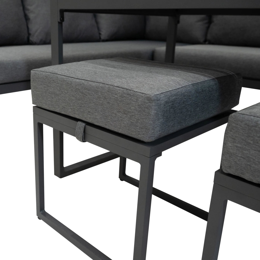 Set Mobili da Esterno in Alluminio Divano Angolare Tavolino Sgabelli Effetto Legno