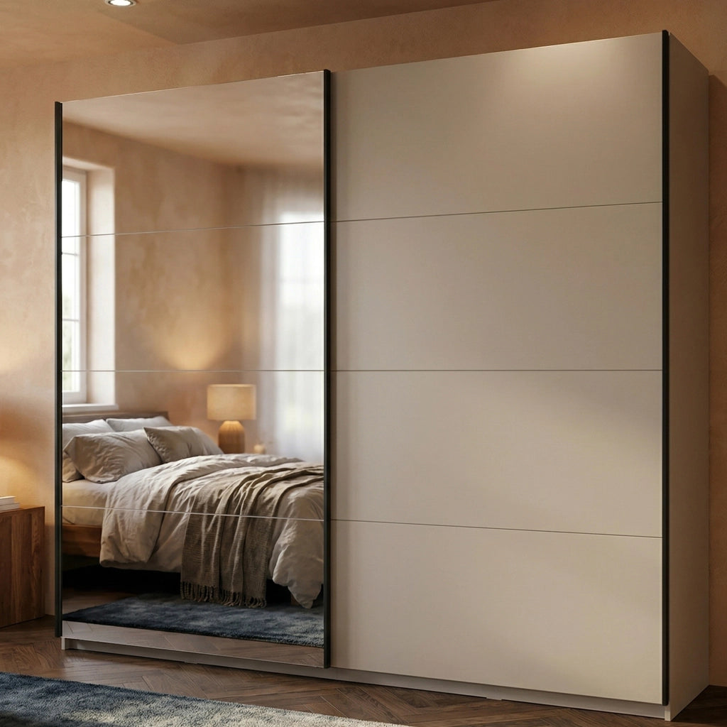 Armadio Camera da Letto Laghi, Guardaroba Grande Appendiabiti, 245x217.5h cm Bianco Crema