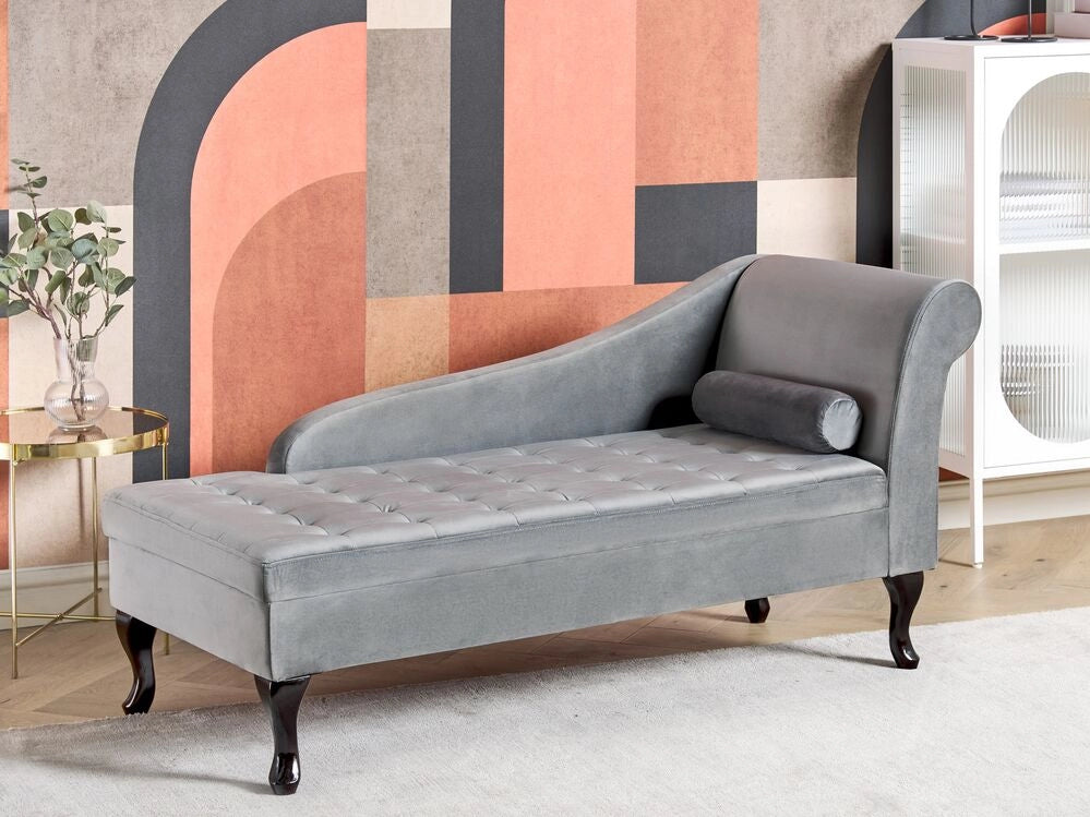 Chaise longue Grigio Chiaro Rivestimento In Velluto Gambe Nere Design Moderno Versione Destra