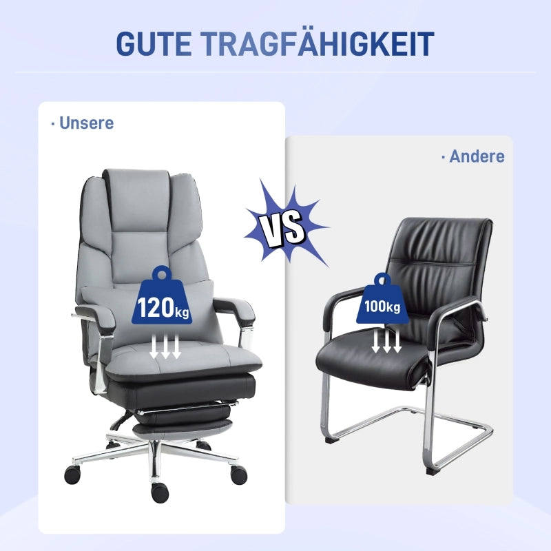 Sedia da ufficio ergonomica con schienale reclinabile e poggiapiedi estensibile, altezza regolabile in similpelle grigia