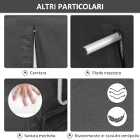 Divano Letto 2 Posti in Similpelle e Acciaio con Seduta Regolabile in 5 Posizioni, 105x80x78 cm, Grigio