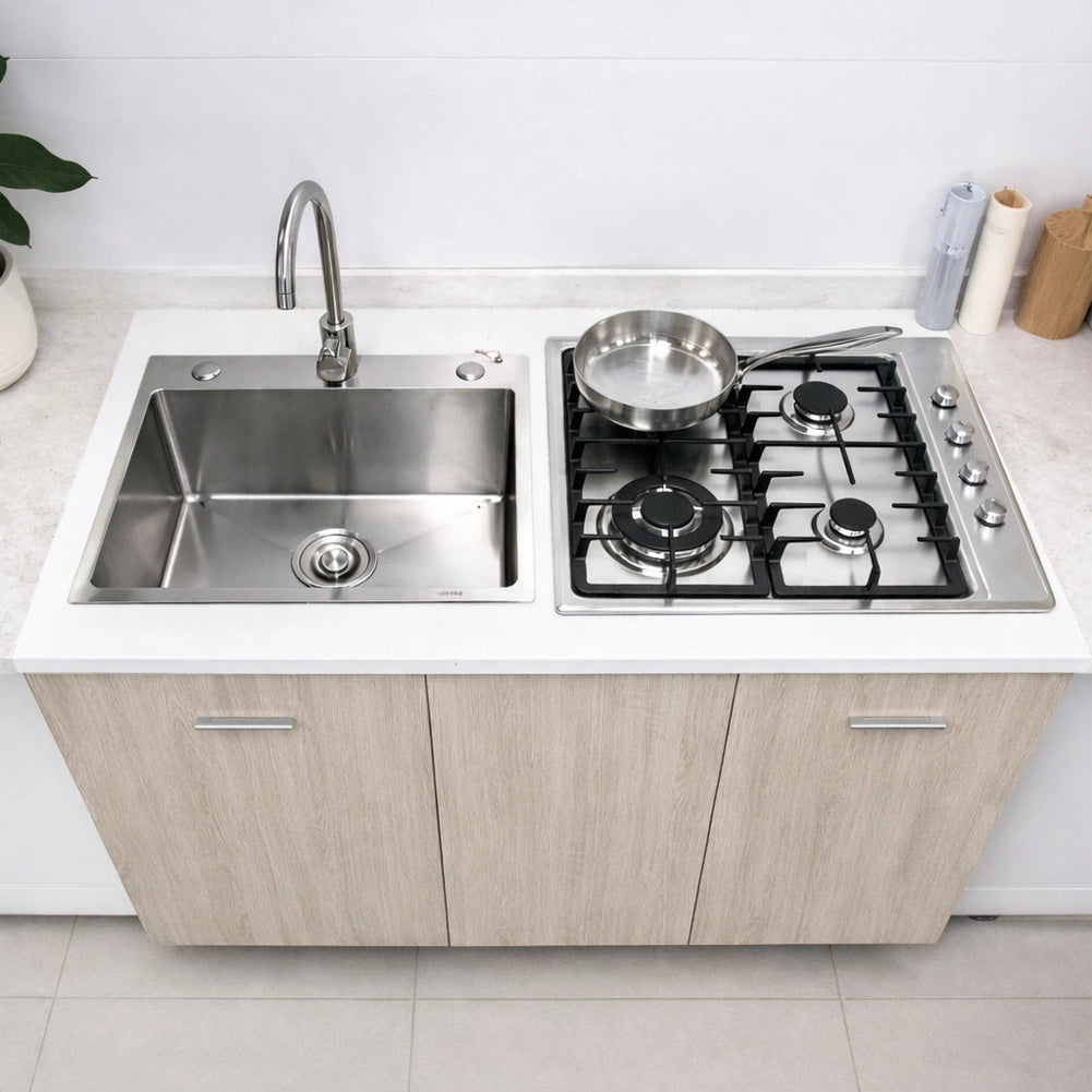 Cucina Completa 120x60cm Olmo Piano Cottura 4 Fuochi Lavello con Rubinetteria