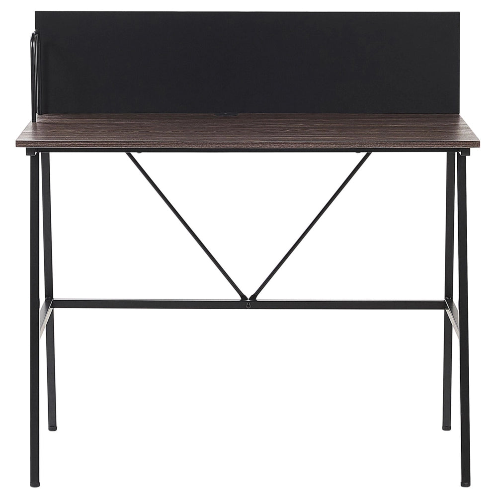 Scrivania Home Office Top in legno scuro 100 x 50 cm con struttura in metallo verniciato a polvere Nero