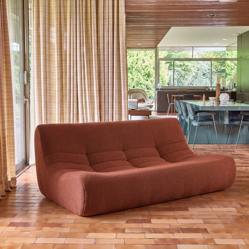 Poltrona in tessuto bouclé strutturato, 3 posti, terracotta