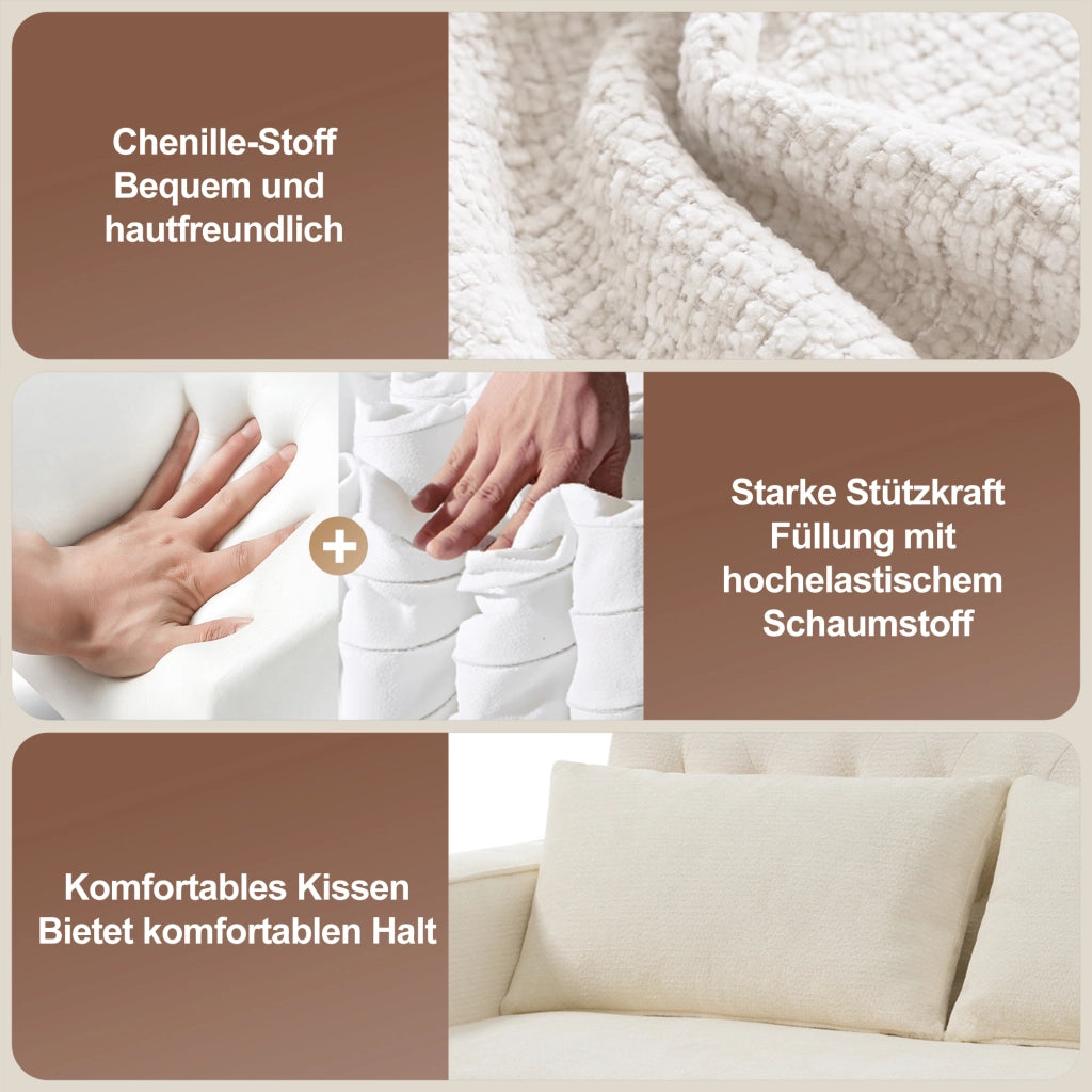 DIVANO LETTO 140x137x84 cm in Chenille Beige, 2 posti, 2 cuscini