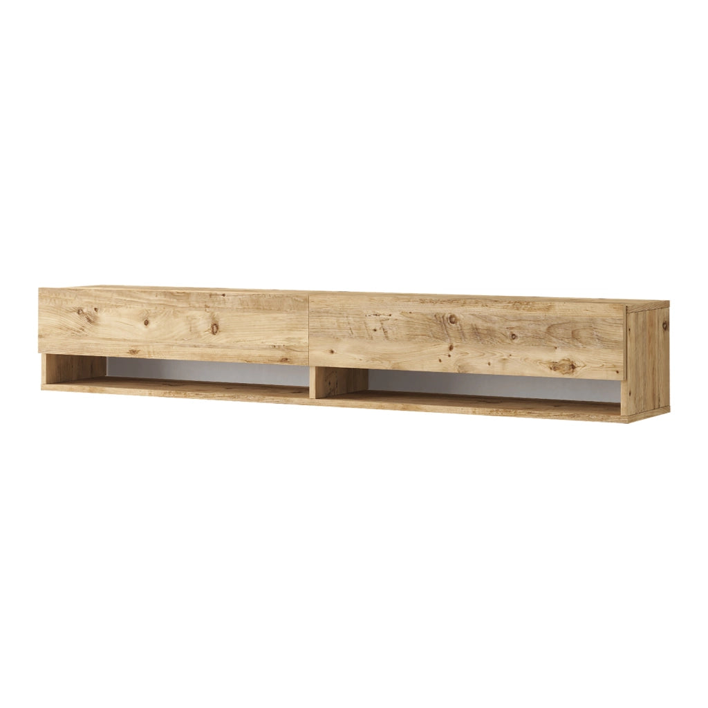 Consolle da Parete 'Laitila' con 2 Ante e Scomparti Mobile Pensile Porta TV 180 cm - Rovere Rustico [en.casa]