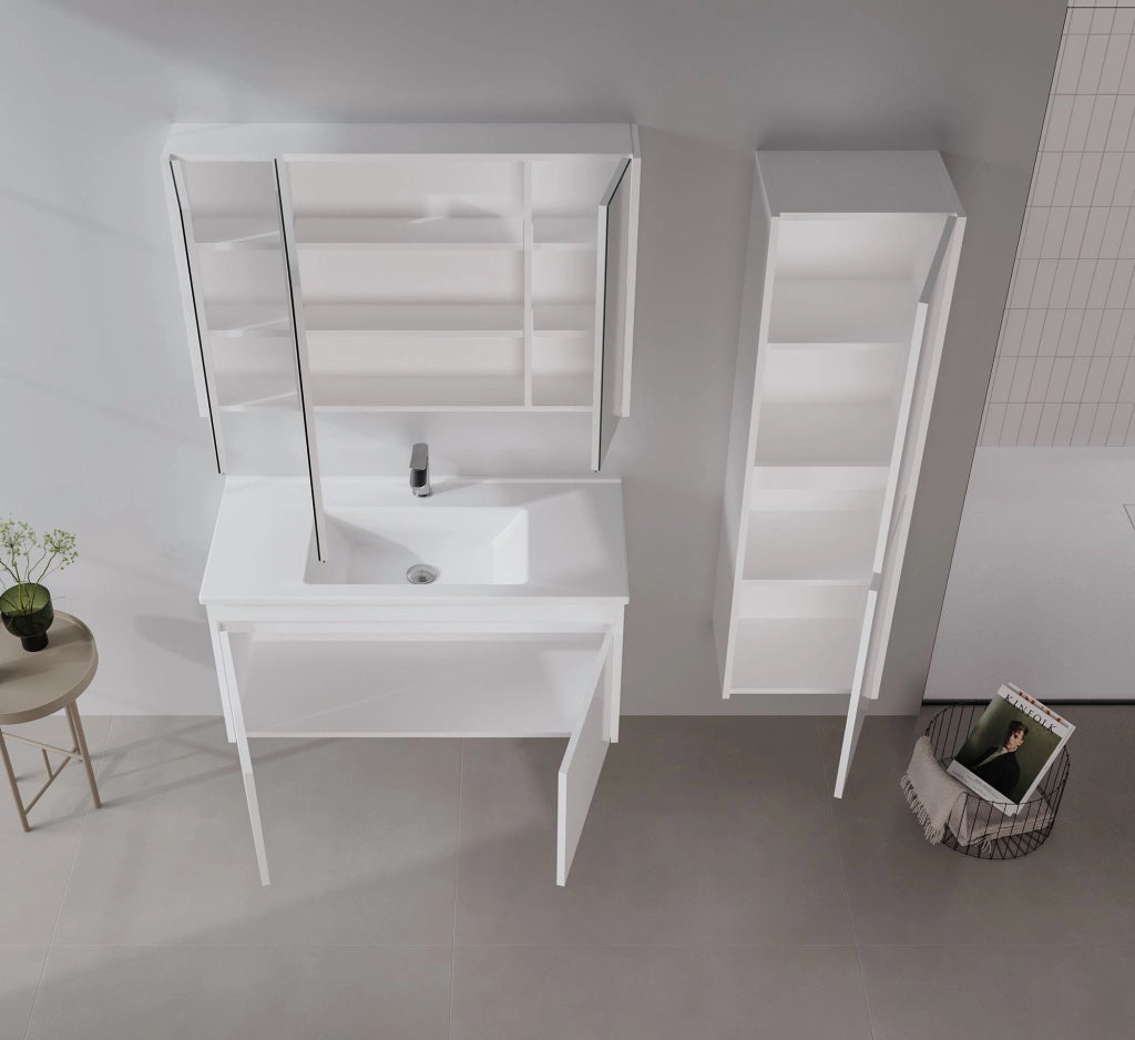 Set mobile lavabo con specchio (2 pezzi) "Arno 100" - 100 x 45 x 52 cm - Bianco