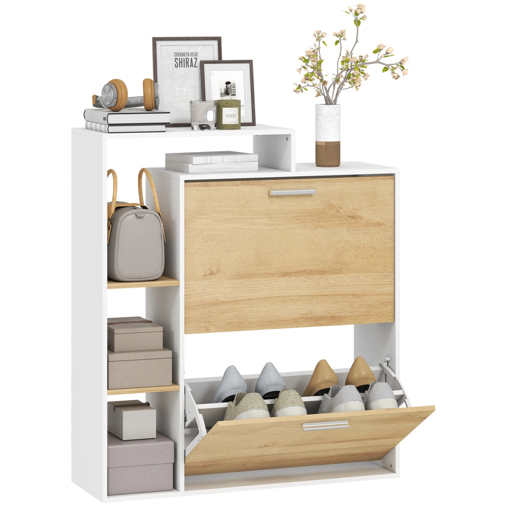 Mobile Portascarpe con Cassetti e Ripiani ¨C zephmum ¨C Bianco e Legno Naturale