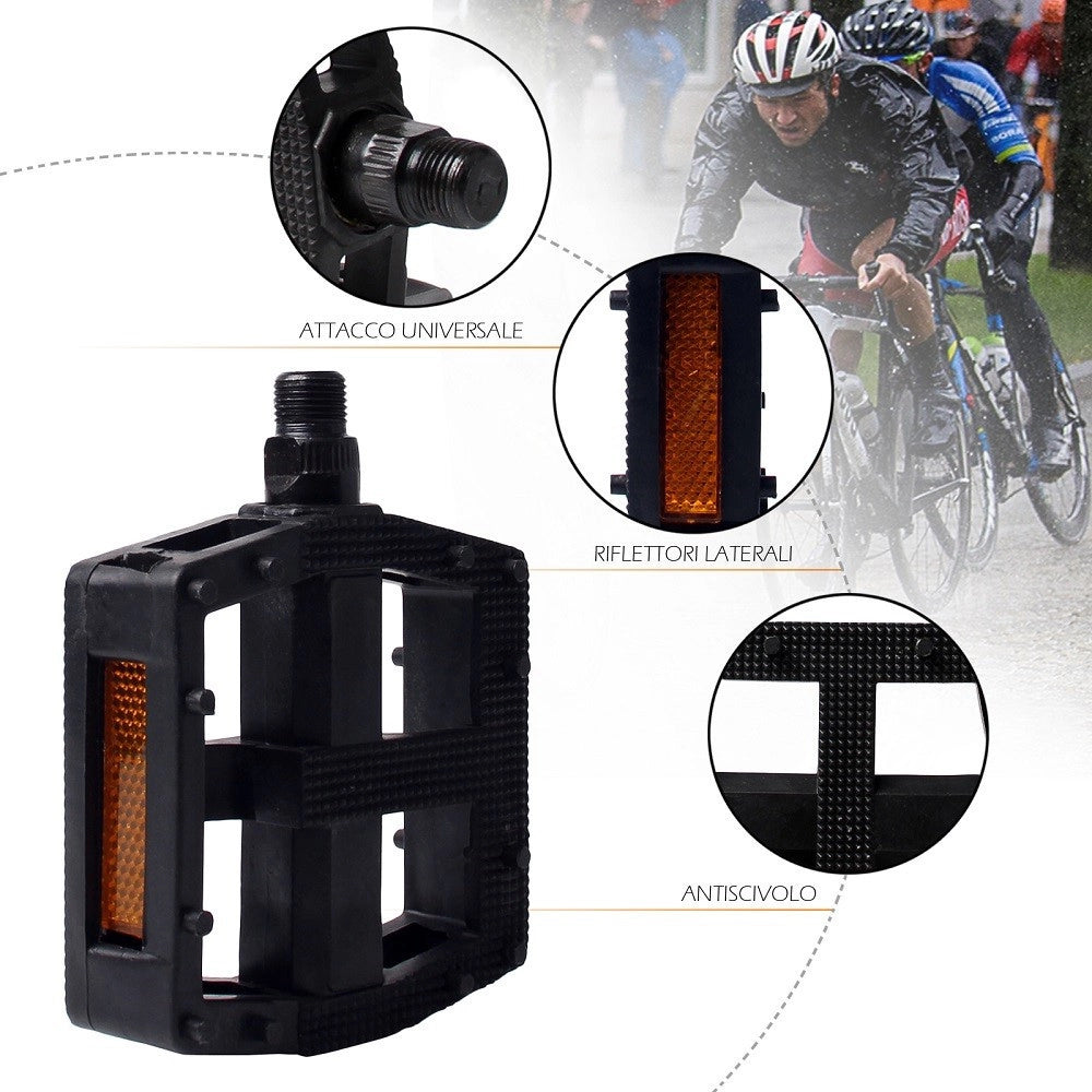 Trade Shop - Coppia Pedali Per Bicicletta Con Riflettori Laterali Attacco Universale Xc-2514 -
