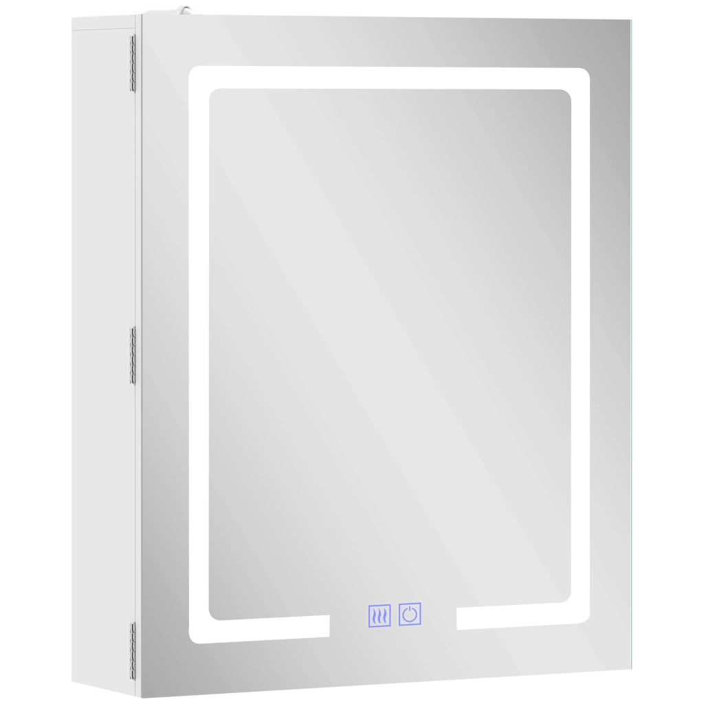Armadietto Bagno con Specchio 50x15x60 cm Luce LED Regolabile e Sistema Antiappannamento in MDF Bianco