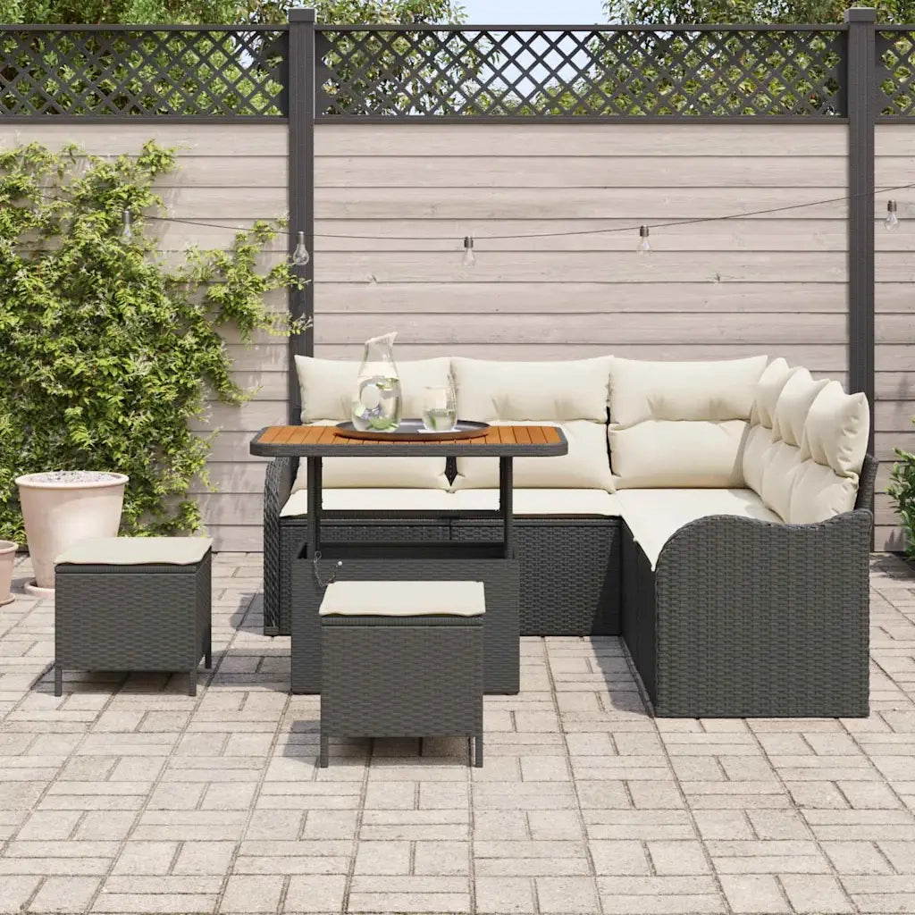 Set Divano da Giardino con cuscino 8 pcs Nero polyrattan