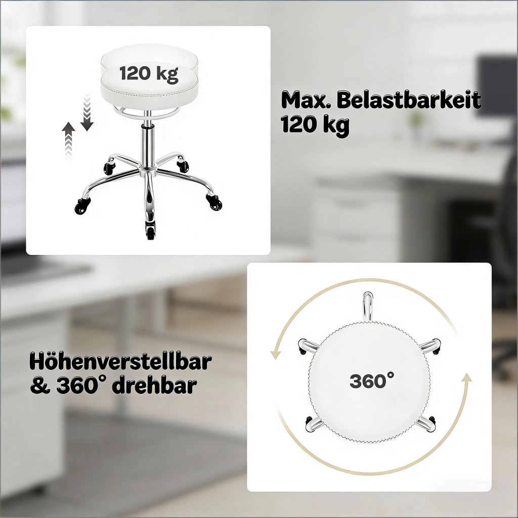 SGABELLO GIREVOLE Regolabile in Altezza 46-58 cm Bianco in Metallo e PU