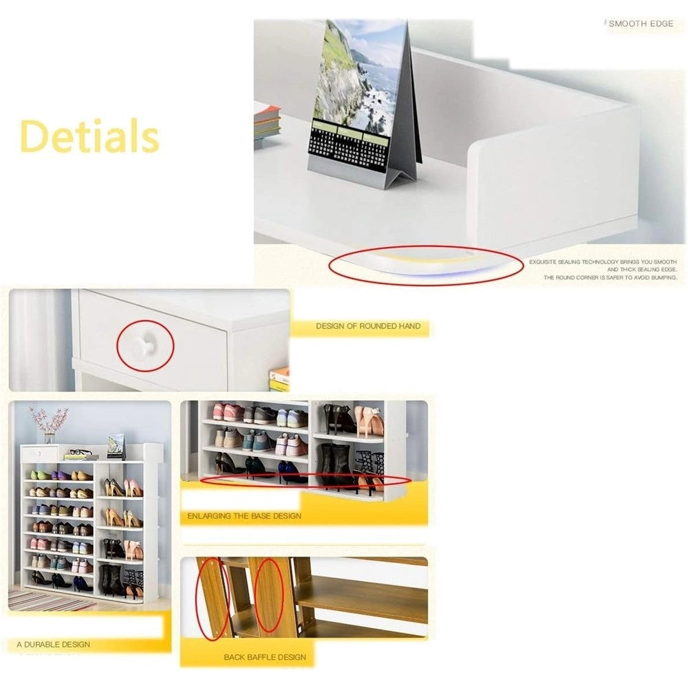 Trade Shop - Scarpiera A 8 Strati Legno Scaffale Con Cassetto Armadietto Multifunzione 100cm -
