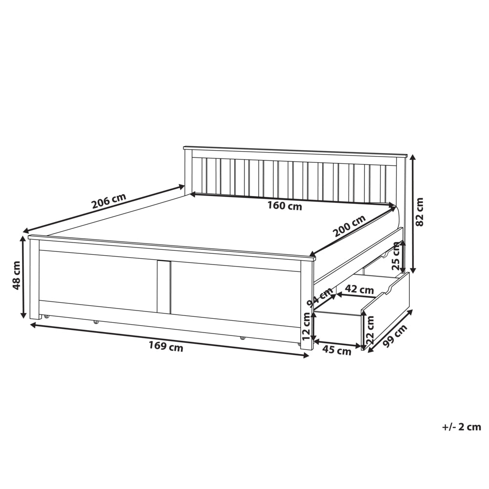 Letto in pino MDF con rete e contenitore 4 cassetti testata minimalista 160 x 200 cm marrone chiaro