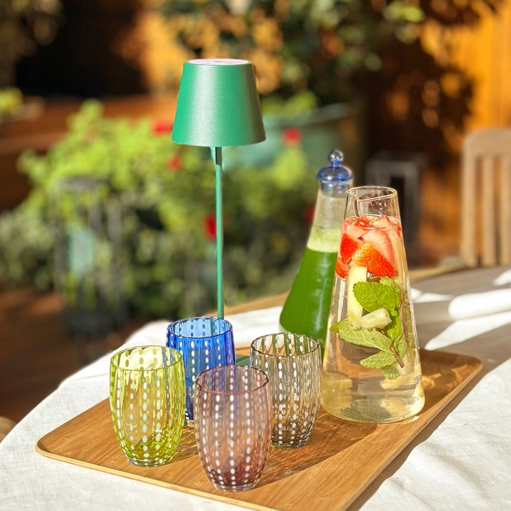 Zafferano Perle Bicchiere Trasparente - Vetro Colorato Soffiato a Bocca, 32 cl, Lavorato a Mano - Set da 2 Tumblers Artigianali per Acqua o Cocktail