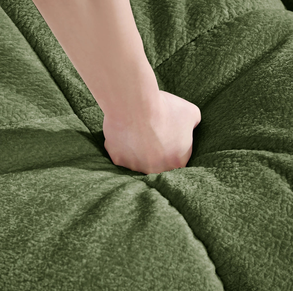 Divano modulare angolare a U in chenille verde 330x149x90 cm con pouf mobili