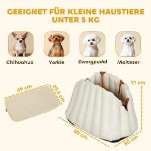 Trasportino per cani con doppie cinghie regolabili base antiscivolo e guinzaglio interno in cotone crema bianco