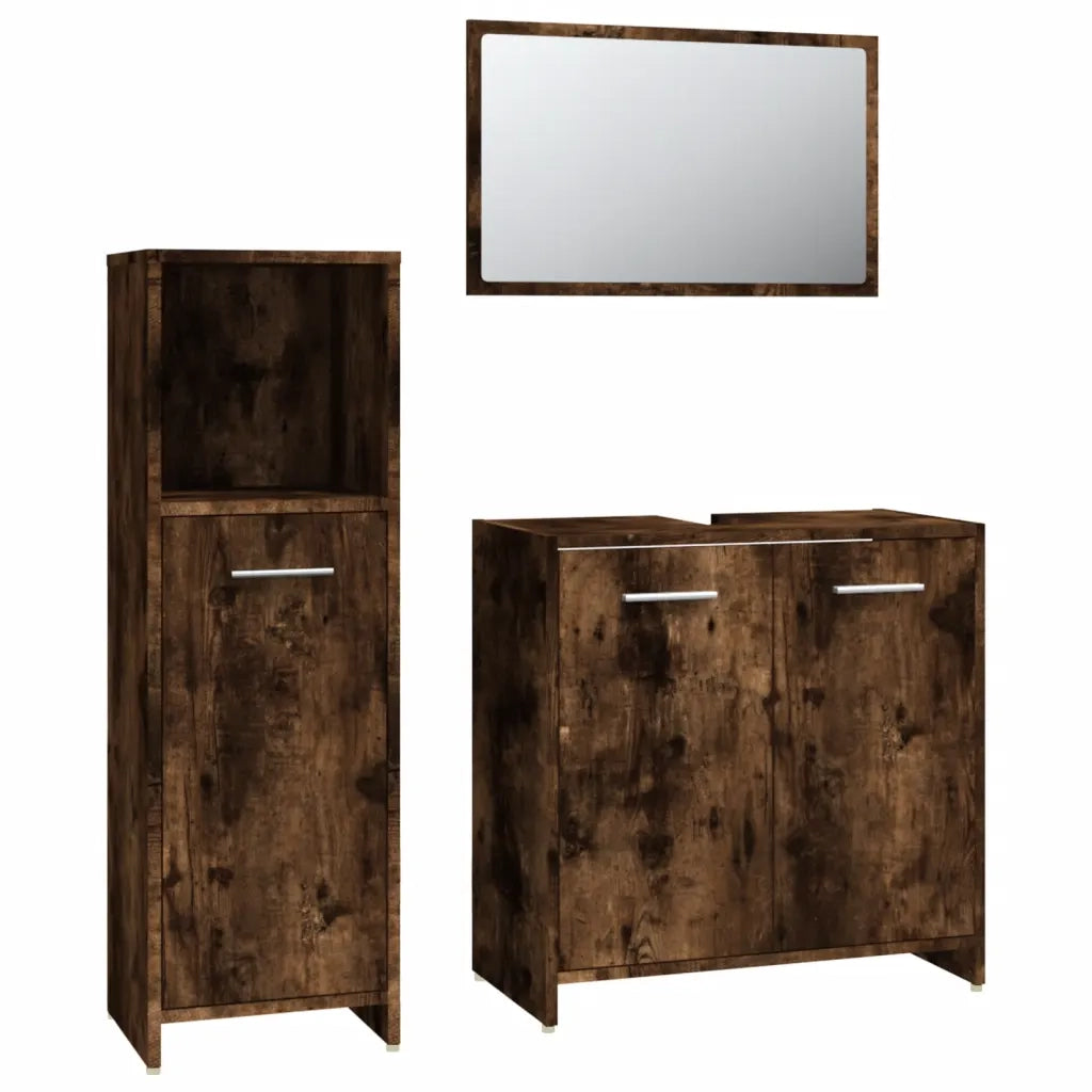 Set Mobili da Bagno 3 pz Rovere Fumo in Legno Multistrato 3154406