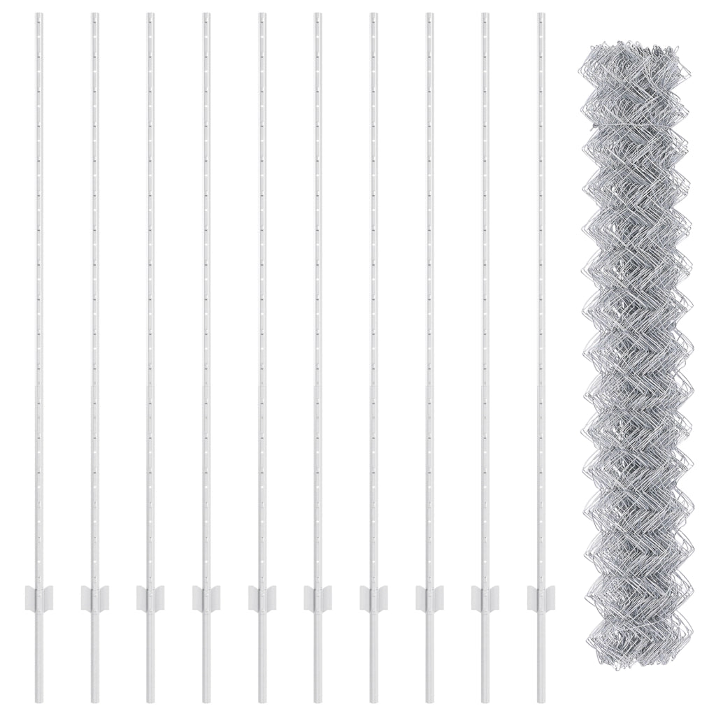 Recinzione a Maglia con 20 Post U Argento 1.5x10 m Acciaio